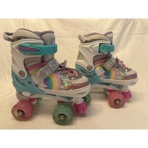 Sulifeel Rainbow Unicorn Sz S (10C-13C) Adjustable Light up Roller Skates Girls